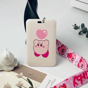 Pink Kirby Cartoon Lanyard Card Holder